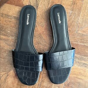 Larroude Croc Embossed Leather Slides 10